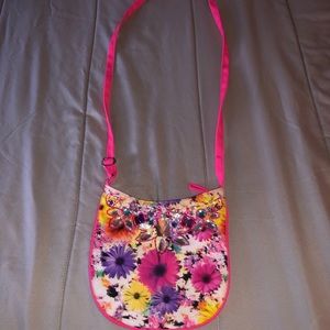 Pink Flower shoulder bag with jewels